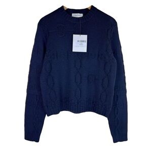 victoria beckham cropped navy blue crew neck monogram cable wool sweater A/W 20